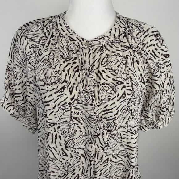 Bella Dahl Boho Puff Sleeve Button Front Linen Blend Printed Top Size Medium - Picture 3 of 10